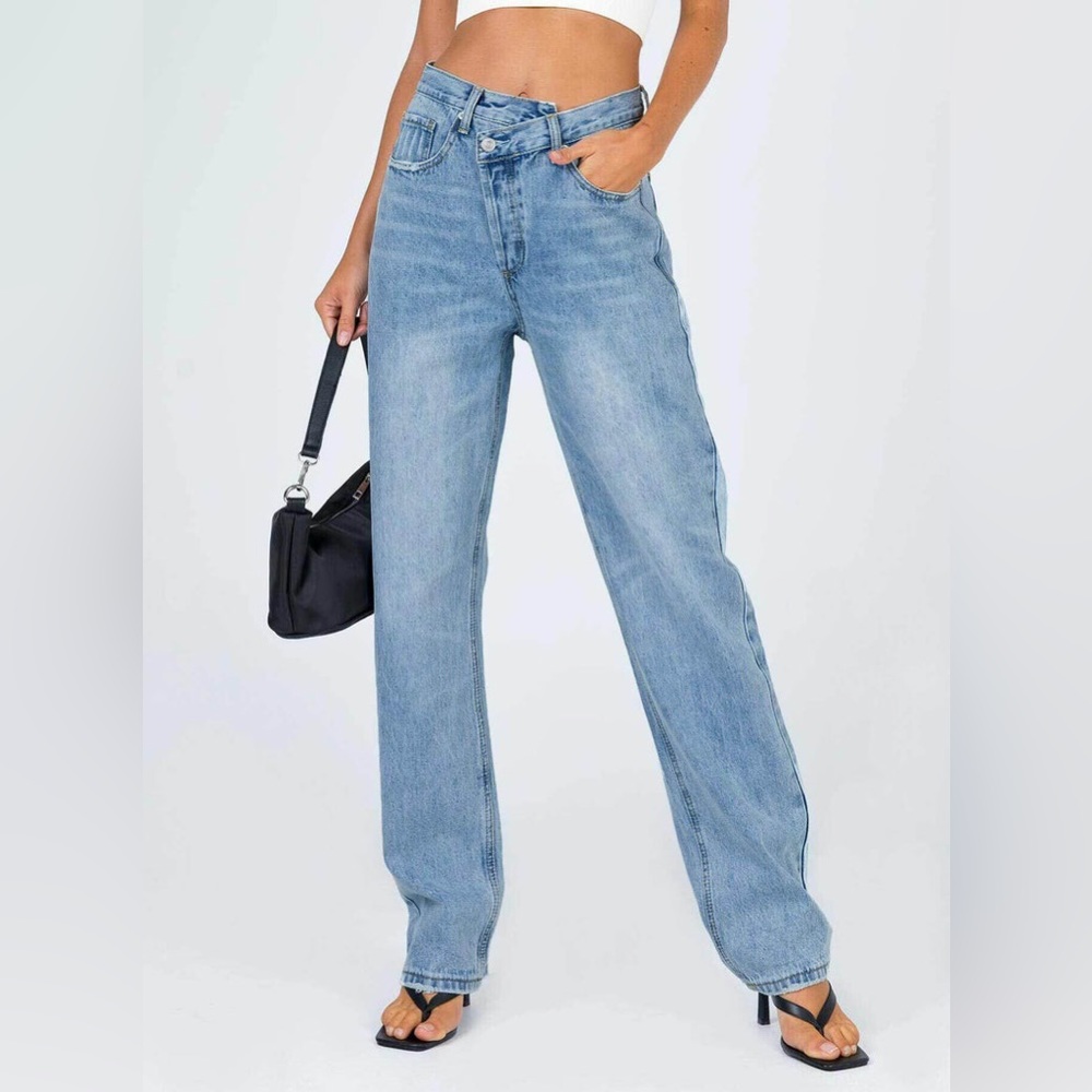 Princess Polly Light Blue Straight Leg Jeans